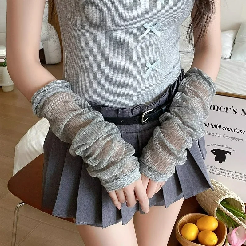 Summer Lolita White Knee-high Socks Sweet Mid-calf Thin JK Long Ruffle Leg Cover Thin Breathable Arm Warmers Women Daily Hosiery