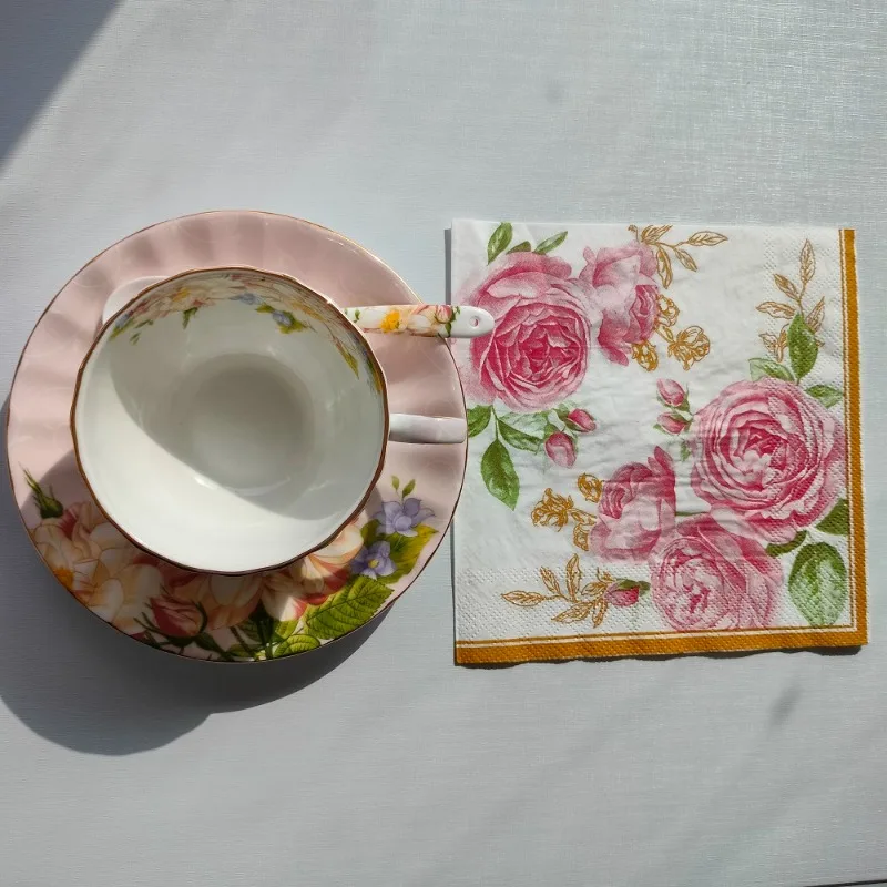 33cm 2-Ply Rose Flower Paper Napkins Party Decoration Paper Placemats Wine Glasses Flower DIY Decoupage 10/20pcs