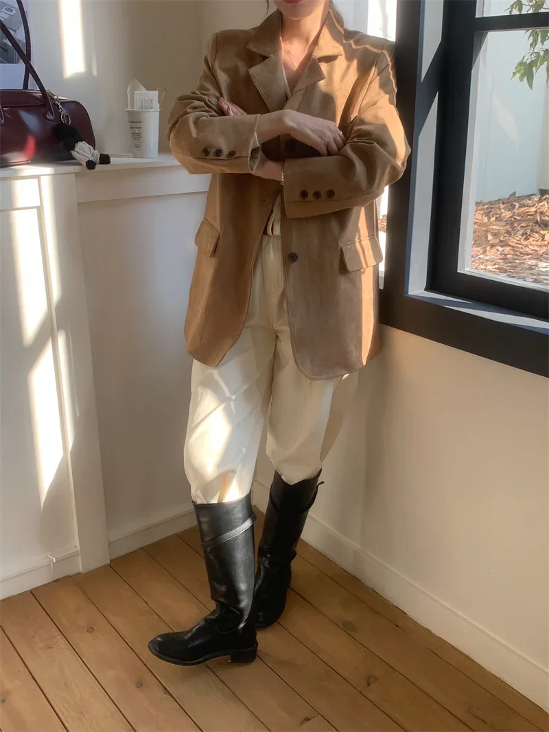 Women Jackets Deerskin Linen Suit Coat Spring Blazer Famale Windbreaker Women Tailored Causal Traf Jacket Coats Loose Oversize