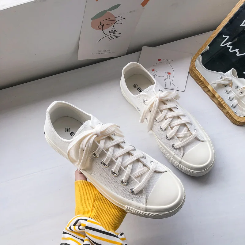 2022 New Female Summer New Student Korean Version of Harajuku Style Breathable All-match Sneakers Tide All White Canvas Shoes 