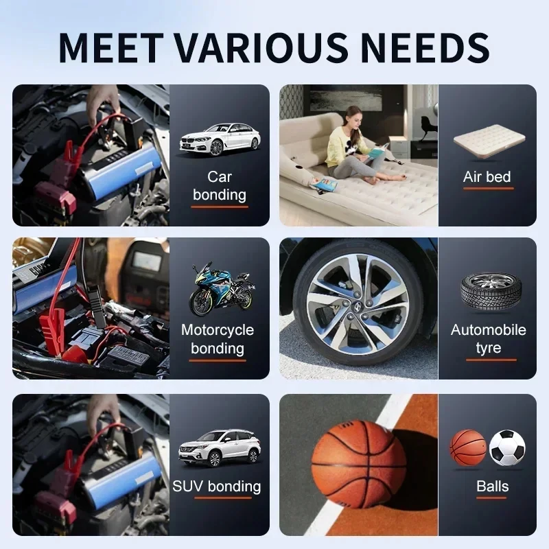 Car Jump Starter Emergency Device Automotive Battery Charger Portable Power Supply 10000mAh Power Bank Air Compressor For Tires