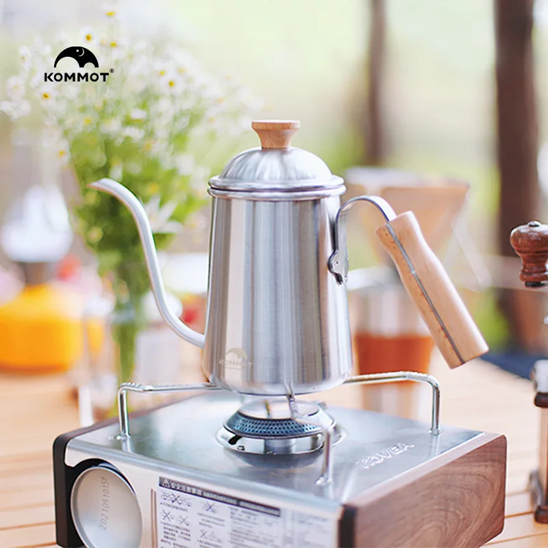 Outdoor kettle 304 stainless steel solid wood handle camping coffee pot  camping tea making boiling kettle - AliExpress