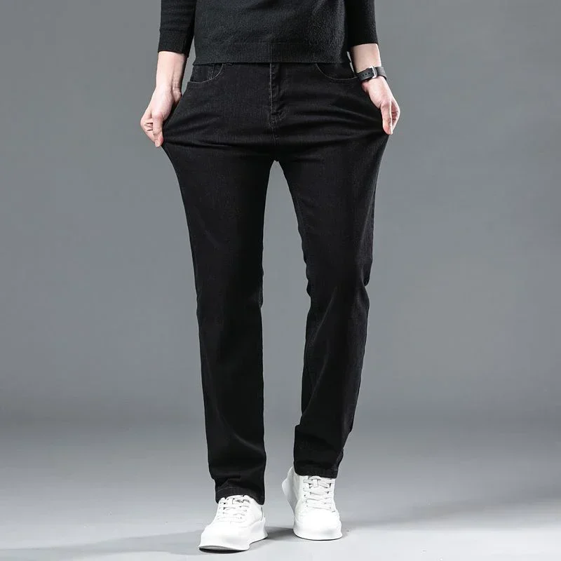 Fashion Men Straight Leg Jeans Man's Casual Black Streetwear Denim Trousers Male Cool Solid Simple Slim Fit Cheap Denim Pants 5