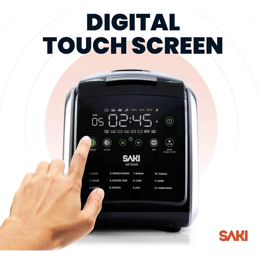 Bread Maker Machine, 3 LB XL 12-in-1 Programmable, BPA-Free & Nonstick Ceramic Pan, Digital Touch Panel, 3 Loaf Sizes, 6