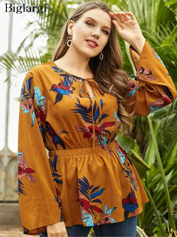 

Plus Size Autumn Tops Women Long Sleeve Floral Print Ruffle Ladies Blouses Casual Loose Modis Woman Tops 2023