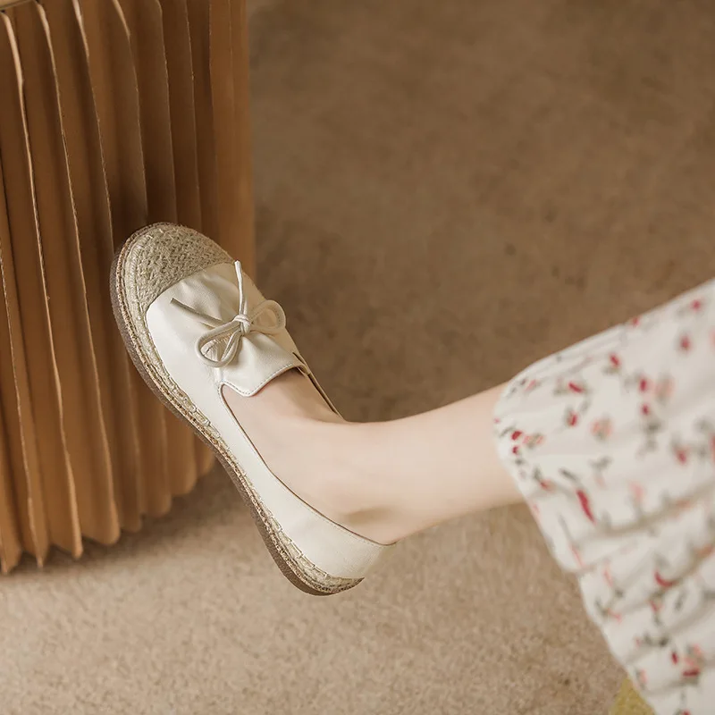 Women Shoes Flat Bow Gentle Single Shoes Women's Soft Bottom Slip-on Loafers Shoes Women's Casual Shoes 41-2