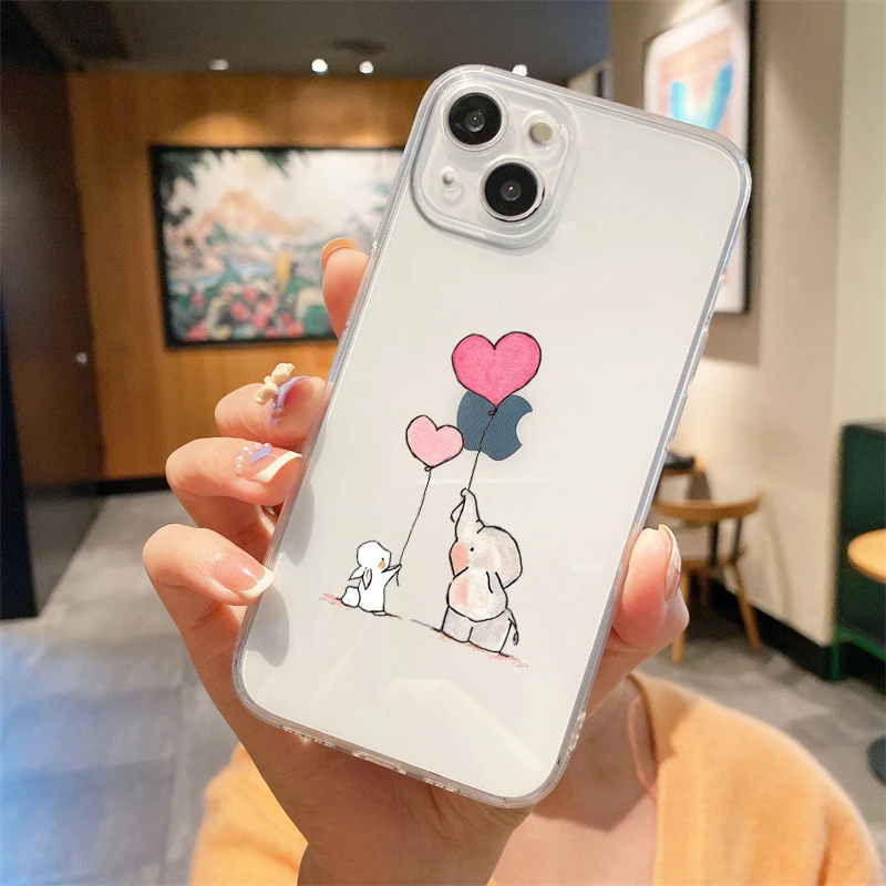 Silicone Clear Cover Cartoon Luxury Couple Style Phone Case