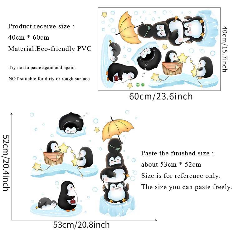 Cartoon-Pinguine, die mit Eiswürfeln spielen, Wandaufkleber für Kinderzimmer, Dekoration, Tapete, abnehmbar, für Babyzimmer, Heimdekoration, Wandbild – Detail 1