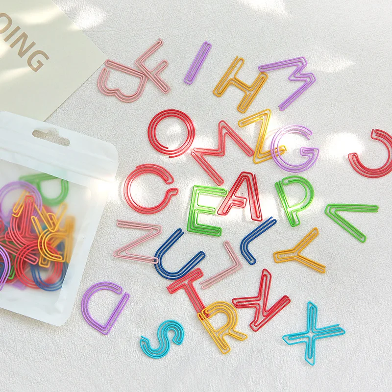 

26Pcs/Pack Colorful Letter Metal Paper Clips Creative Memo Clip Bookmark Marking Clip for Book Stationery Office School Supplies