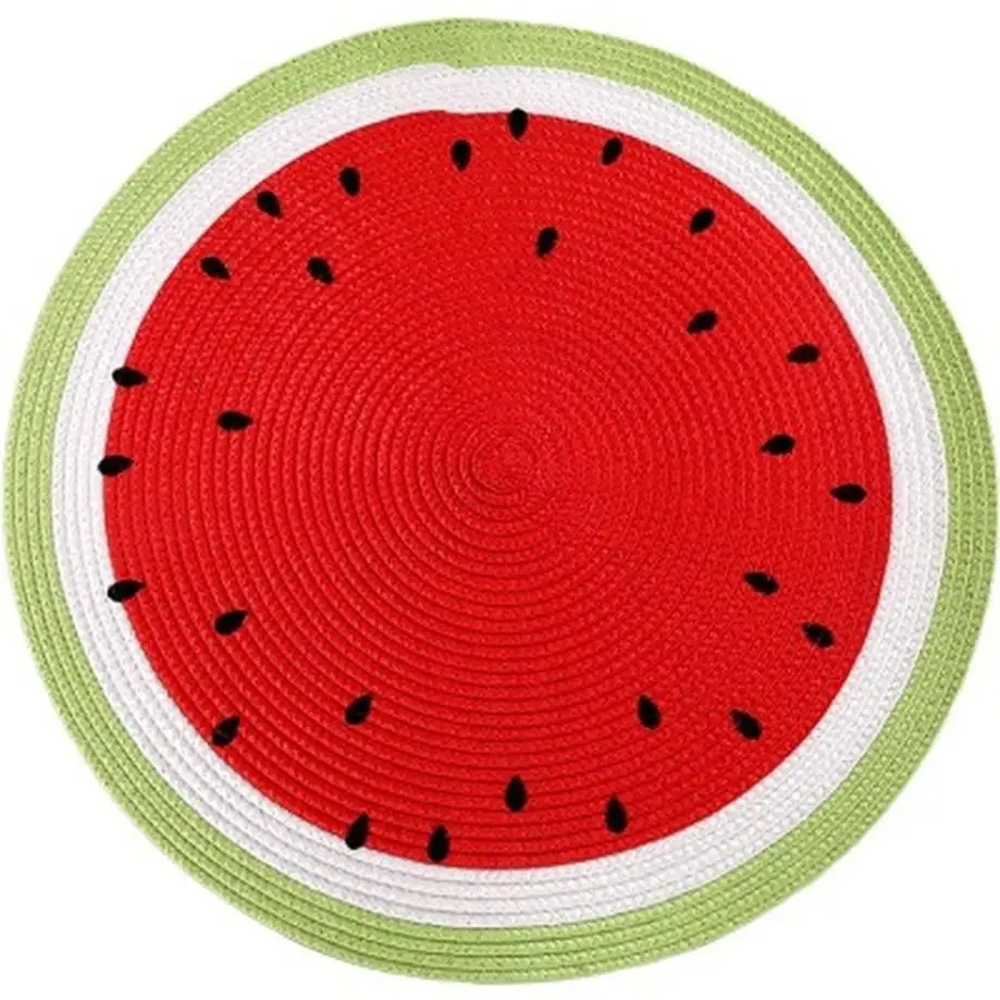 1 Pcs Watermelon Lemon Drink Coasters Woven Round Placemat Cartoon Fruit Dining Table Plate Mat Kitchen Accessories Home Decor