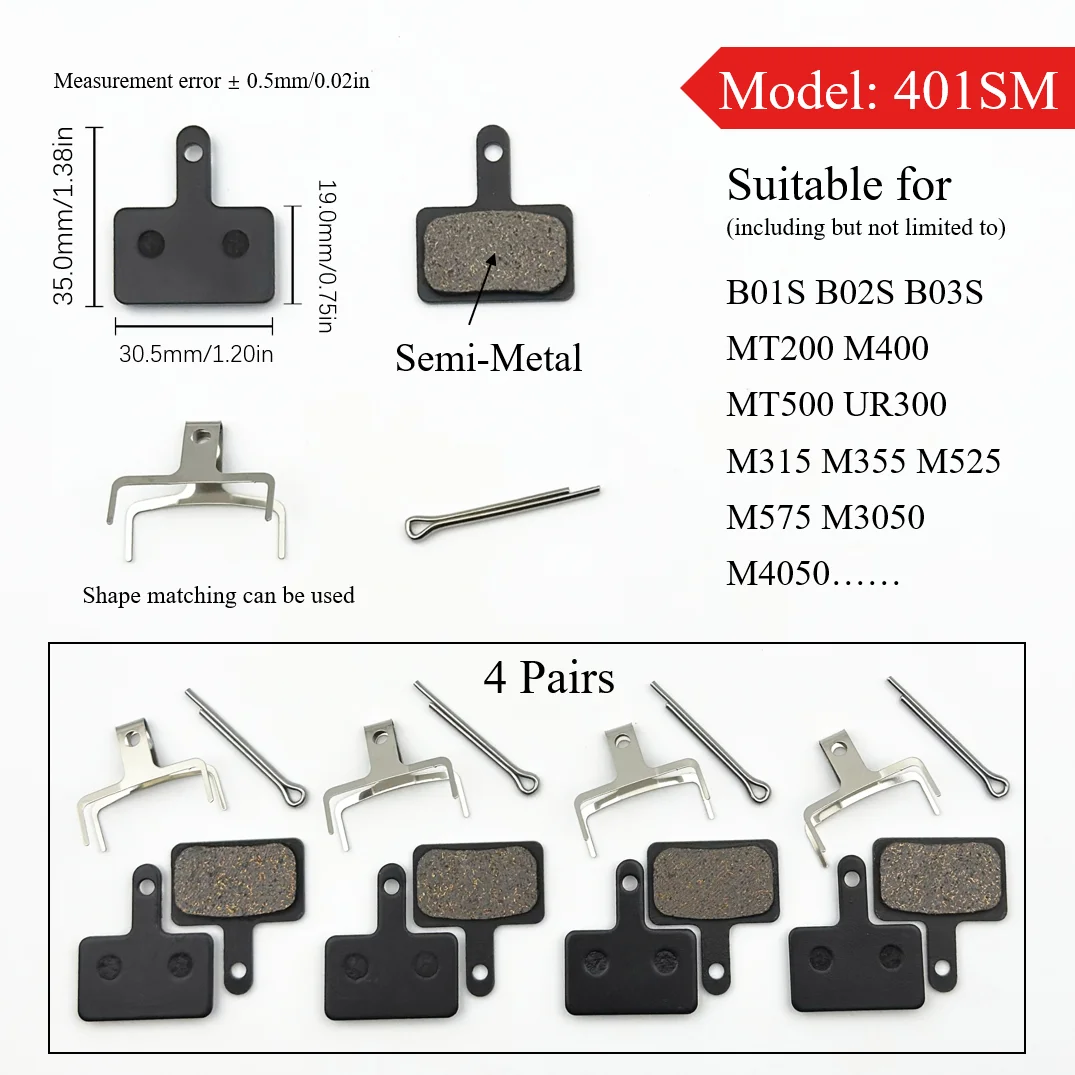 4 Paar Halbmetall-Scheibenbremsbeläge für E-Scooter, Mountainbike und Rennrad für Shimano B01S Deore Sram Level Code Guide Magura Xiaomi – Detail 5