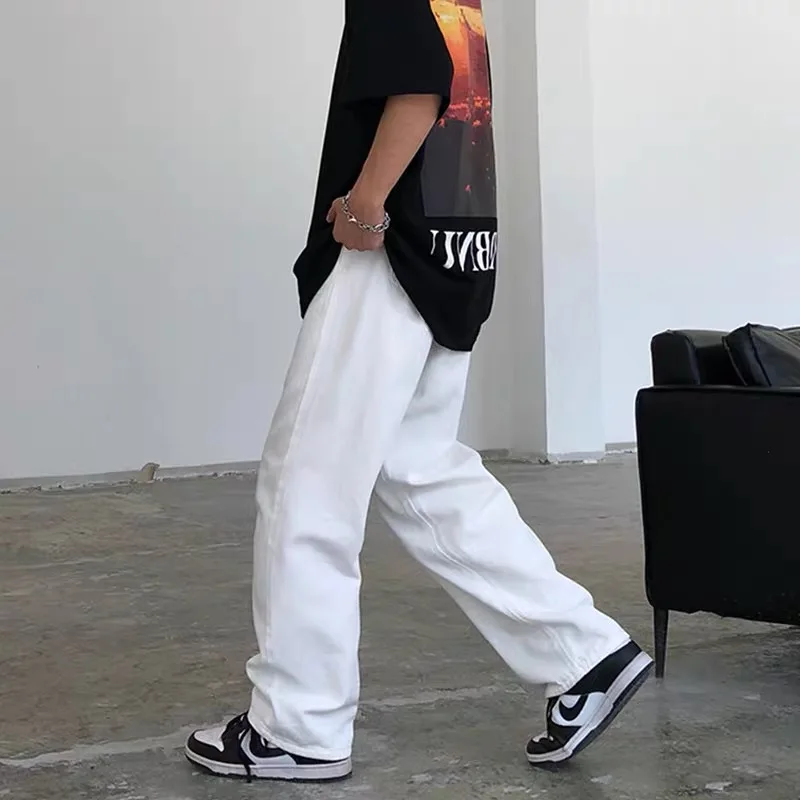 White Jeans Men Fashion Casual Wide Leg Jeans Men Streetwear Loose Hip-hop Straight Denim Pants Mens jean Trousers M-3XL