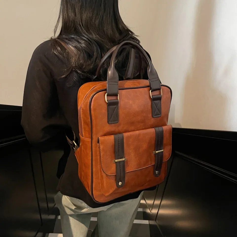 Vintage Women Backpacks High Quality Soft Leather Rucksack Student School Bag Casual Travel Knapsack Fashion Designer Back Pack 2