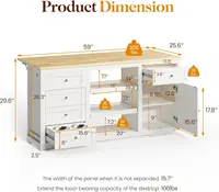 59 Inch Large Kitchen Island with Power Outlet, Farmhouse Thick Table Top Drawer, Organized Storage Space with Rubber Wood 2