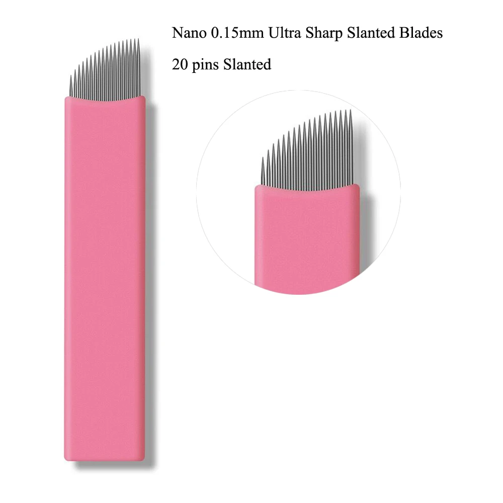0.15mm Pink Slanted Ultra Sharp Microblading Needle Blades EO Sterile Blister Packing 50pcs