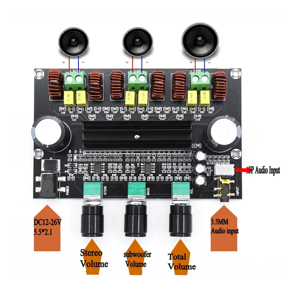 Hot XH-M573 TPA3116D2 보드 80W+80W+100W 2.1 채널 TPA3116 디지털 전력 증폭기 보드 1.2MHZ 베이스 서브우퍼 Dro[pshipping