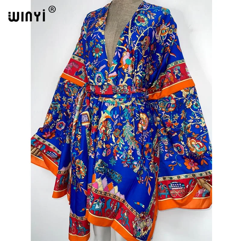 Robe Longue Bohème Plage Femme - Cover-Up Imprimé Florale, 65% Rayon, Taille Unique, Ouverture Frontale