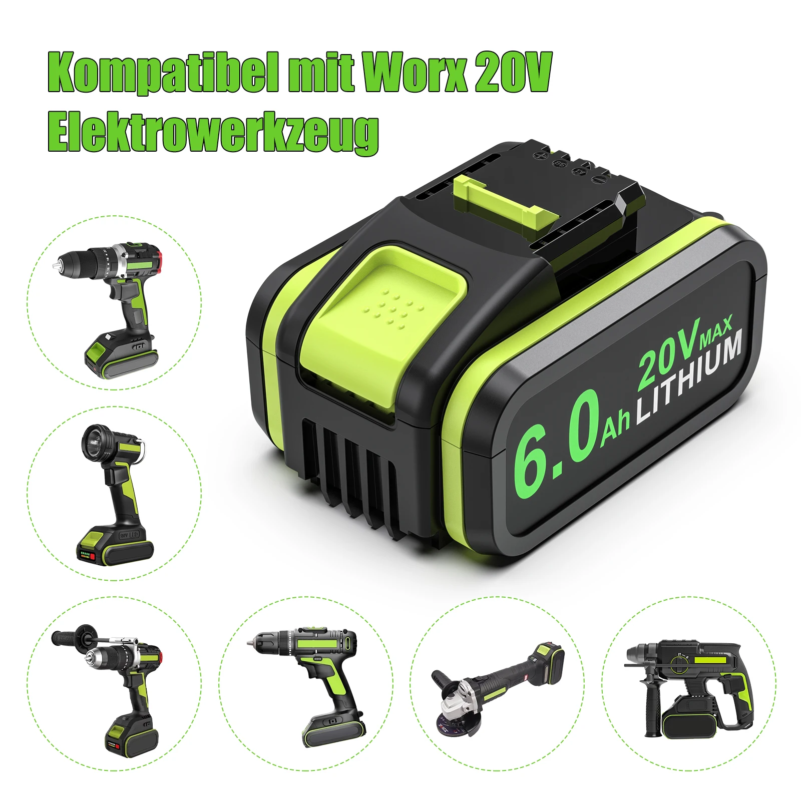 Аккумулятор Worx 20 В для WA3553/WA3570, 6000 мАч, запасные аккумуляторы Worx для WA3551 WA3553 WA3572 WX390 WX176 WX178, аккумулятор для электроинструмента