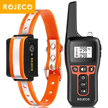 ROJECO 충전식 전기 개 훈련 칼라, 리모컨 훈련 칼라, 애완견 짖음 제어, 정지 충격 칼라, 1000m