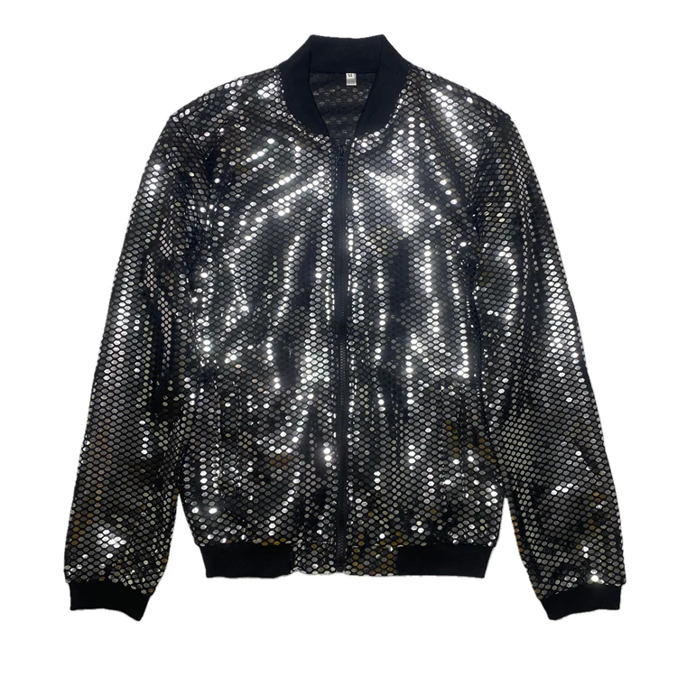 

Spring Summer Trendy Thin Sequin Men Jackets Korean Stand Collar Long Sleeve Mens Coat Night Club Chaquetas Hombre Streetwear