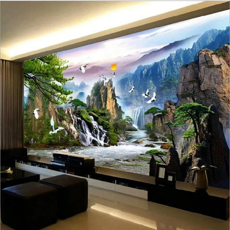 

Large landscape water sun bird Needlework,DIY DMC Cross stitch ,Making money flowing landscape scenery series ,Wall Home Decro