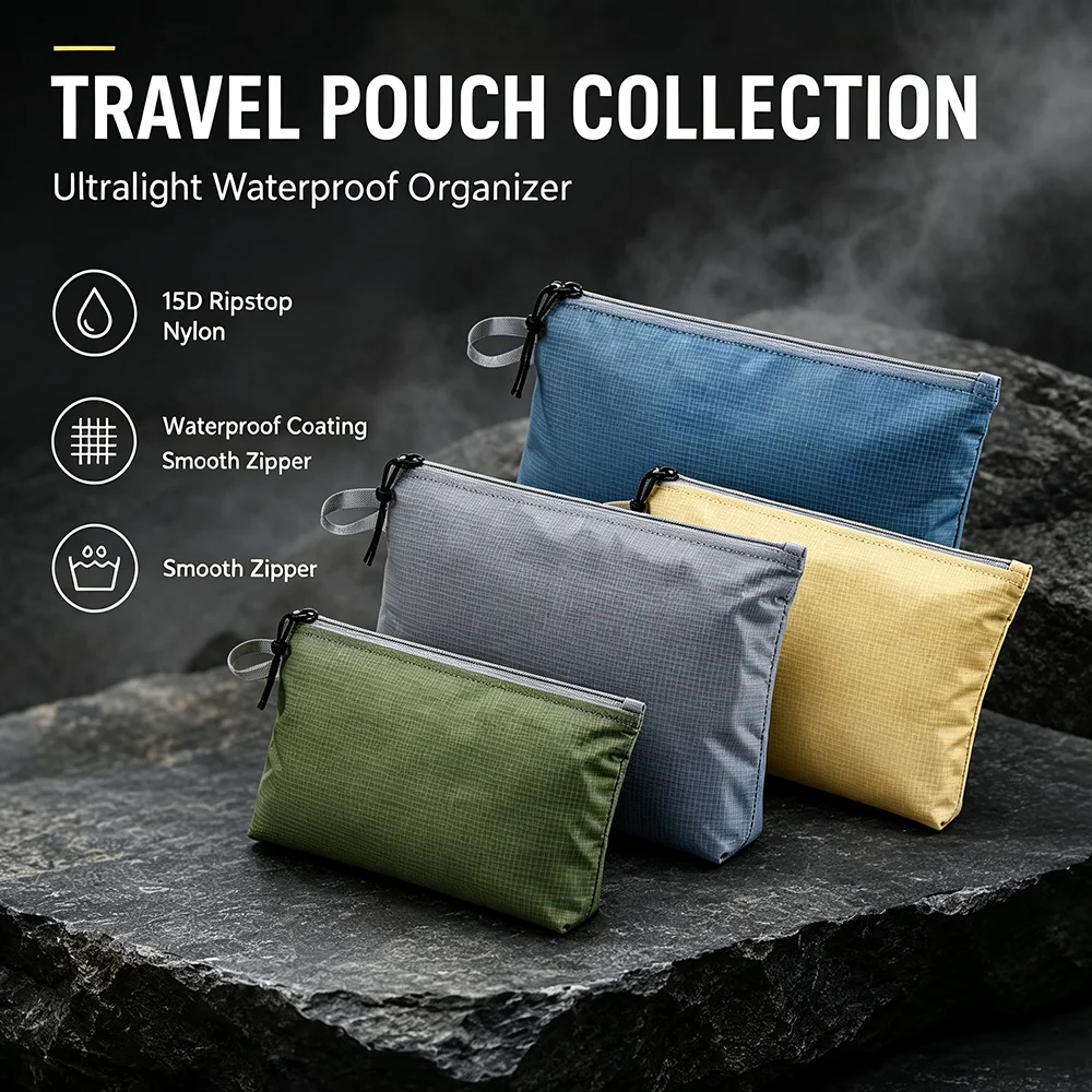 Ultralight Waterproof Travel Pouch Set - Silicone Coated Nylon Organizer Bags