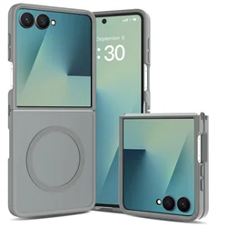 Luxury Matte Magnetic Charge Phone Case with Skin Feel Shockproof Fold Cover for Galaxy Z Flip 8 (Gray)