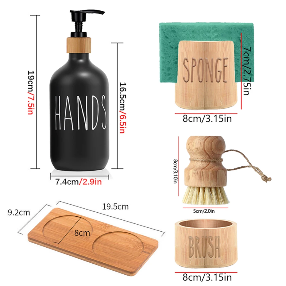 Description Picture 6 of itemKitchen Soap Dispenser Sink Brush Sponge Caddy Holder Tray Farmhouse Home Countertop Dish Hands Soap Bottle Kitchen Accessories