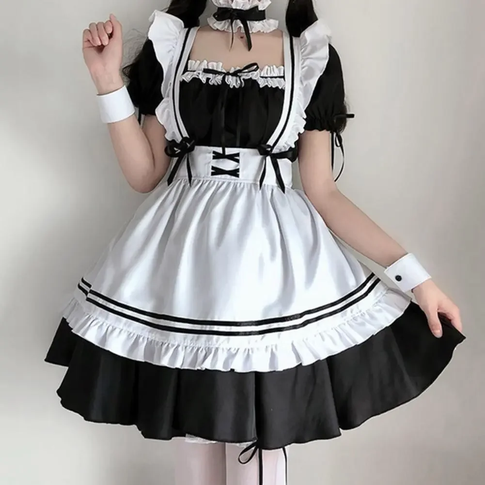 

Women Maid Outfit Anime Long Dress Black And White Dresses Japanese Cute Lolita Dress Costume Cosplay Cafe Apron Party Costume