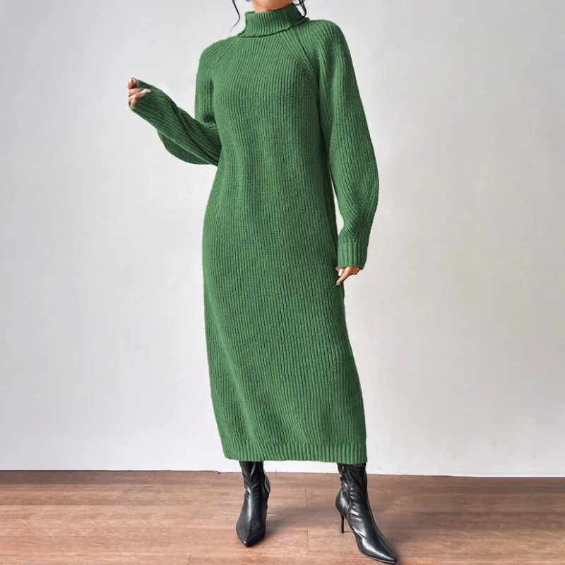 2025 New Winter Knit Dresses Women Turtleneck Straight Long Dress Autumn Solid Full Sleeve Thick Casual Vestidos Basis Lady 3