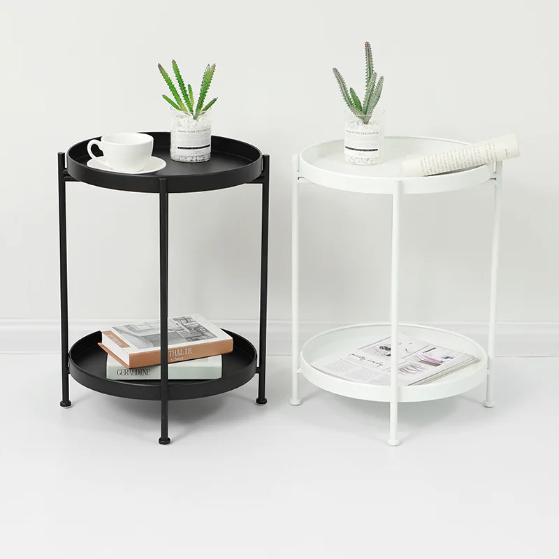 Nordic Iron Double-Layer Coffee Table Living Room Sofa and Bedside Side Table Bedroom B & B Coffee Small round