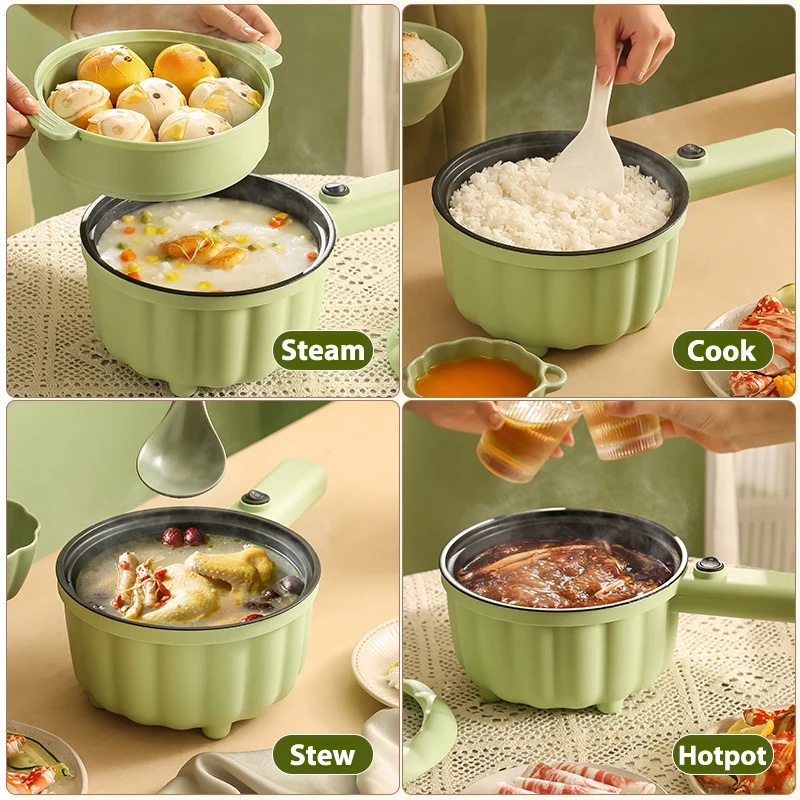 Multicooker 8-Inch Electric Hot Pot 2L,Non-Stick Frying Pan,Cooking Pots Breakfast Machine for Egg/Ramen/Steak/Rice/Soup,220V 4