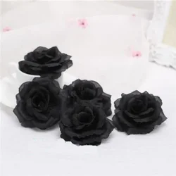 Set of 10 Elegant Gold Silk Rose Flower Heads (Black)