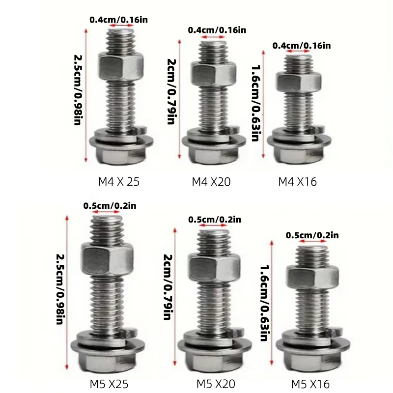 480pcs 304 Stainless Steel Hex Bot and Nut Combination Kit, Designed for Scenarios such as Mechanical Assembly, Home Repair