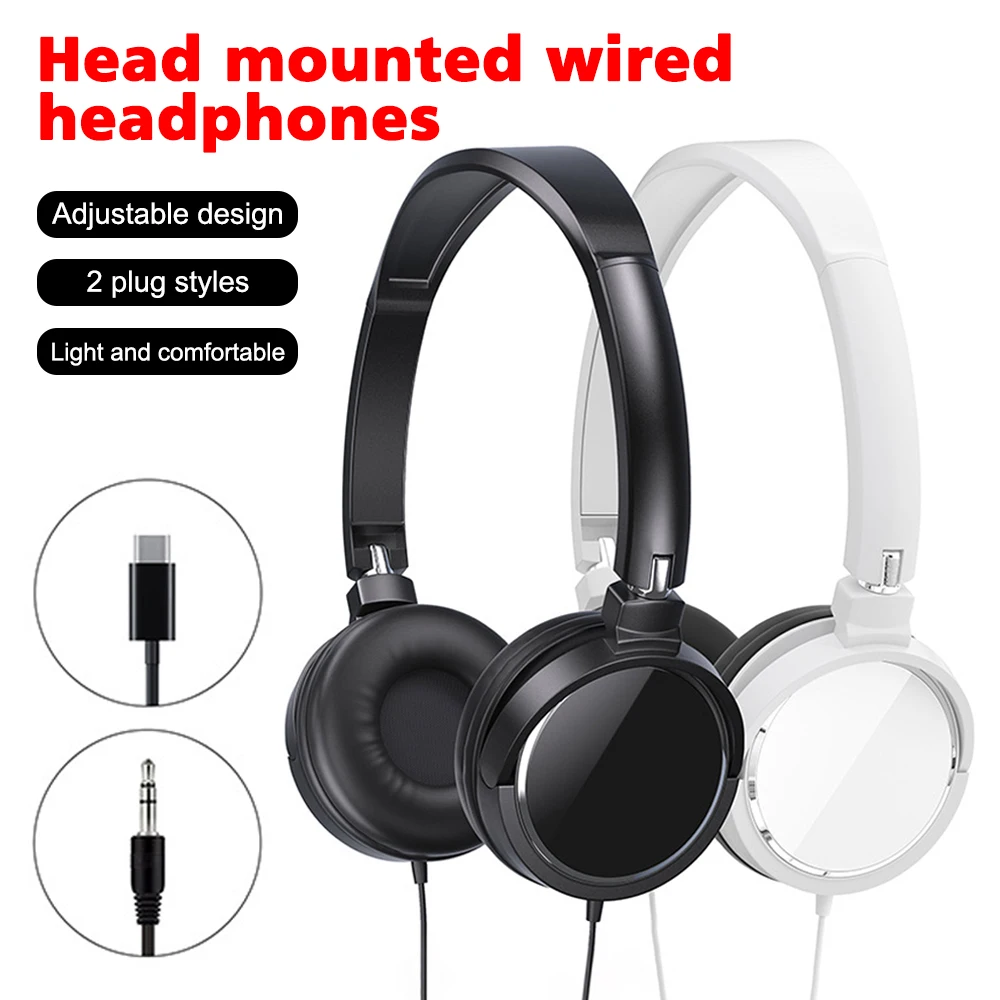 3.5mm/Type-C Wired Headphones Noise Cancelling Business Over Ear Headset Flexible Adjustable Stereo Earphones for PC MP3 Mobile 2