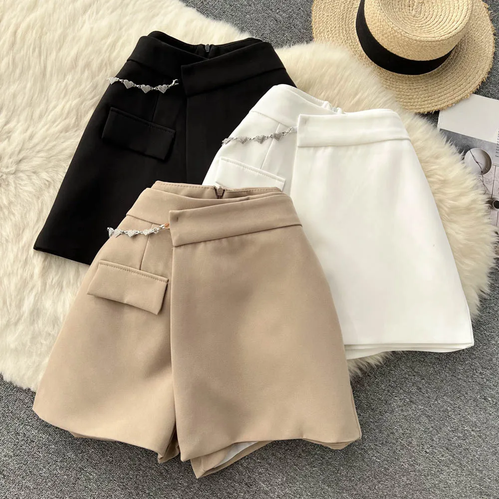 summer clothes for women SINGREINY Summer Shorts Women Zipper 2022 Fashion High Waist Short Pants Ladies Elegant Chain Slim Korean Style Female Shorts yoga shorts