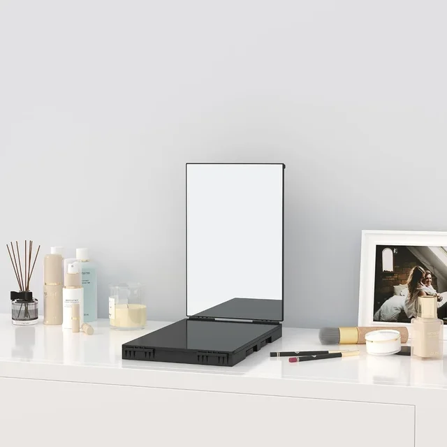 Lumières LED Miroir 3 voies pour une coupe de cheveux automatique rechargeable 360 °   Miroir avec miroir auto-coupe de cheveux avec crochets réglables en hauteur 3