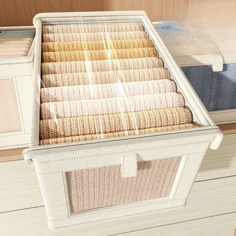 Clothes Organizer with Clear Cover Large Capacity Clothing Storage Box Oxford Cloth Jeans Underwear Bra Socks Wardrobe Organizer 4