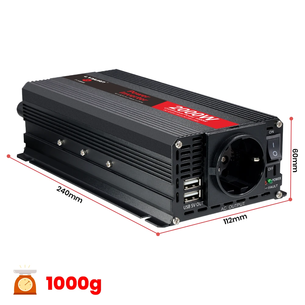 500W-2600W 파워 인버터 DC 12V에서 AC 220V-240V 차량용 전압 변환기 EU 소켓 듀얼 USB 충전 50Hz 휴대폰 RV 야외용