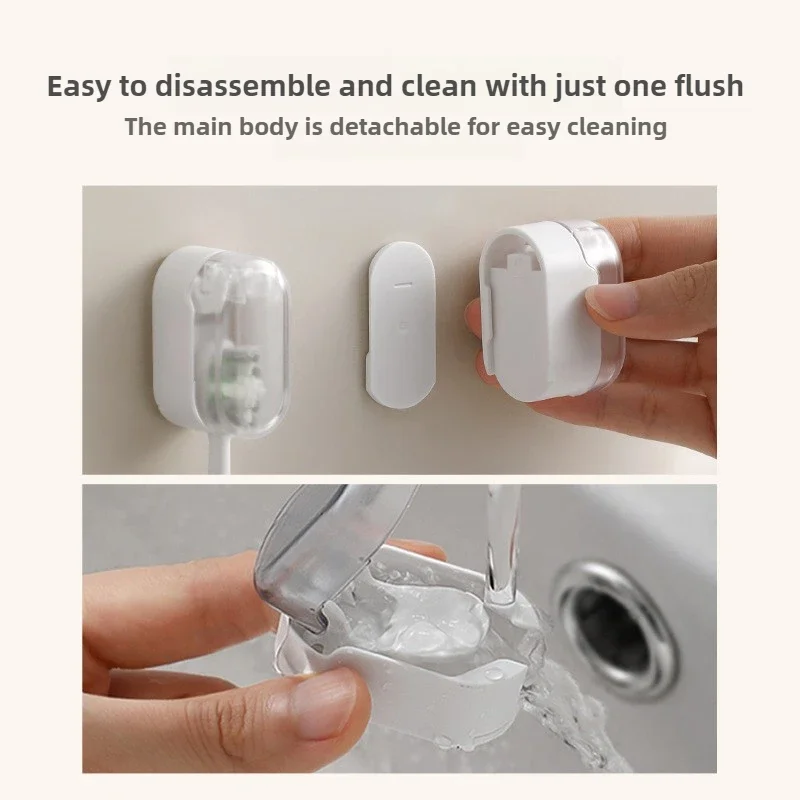 Toothbrush Holder Wall Mounted with Cover Bathroom 1 Slot Toothbrush Storage Organizer Shower Self Adhesive Hanger toothbrush holder