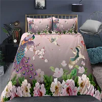 Peacock Duvet Cover Plum Blossom Decor Bedding Set King Size Crane Peacock Feather Floral Pattern Romantic Quilt Cover 1
