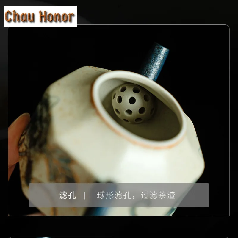 125ml Blue And White Flint Red Octagonal Teapot Handmade Gold Drawing Peony Flower Pot Tea Maker Kettle Kung Fu Teaware Gift