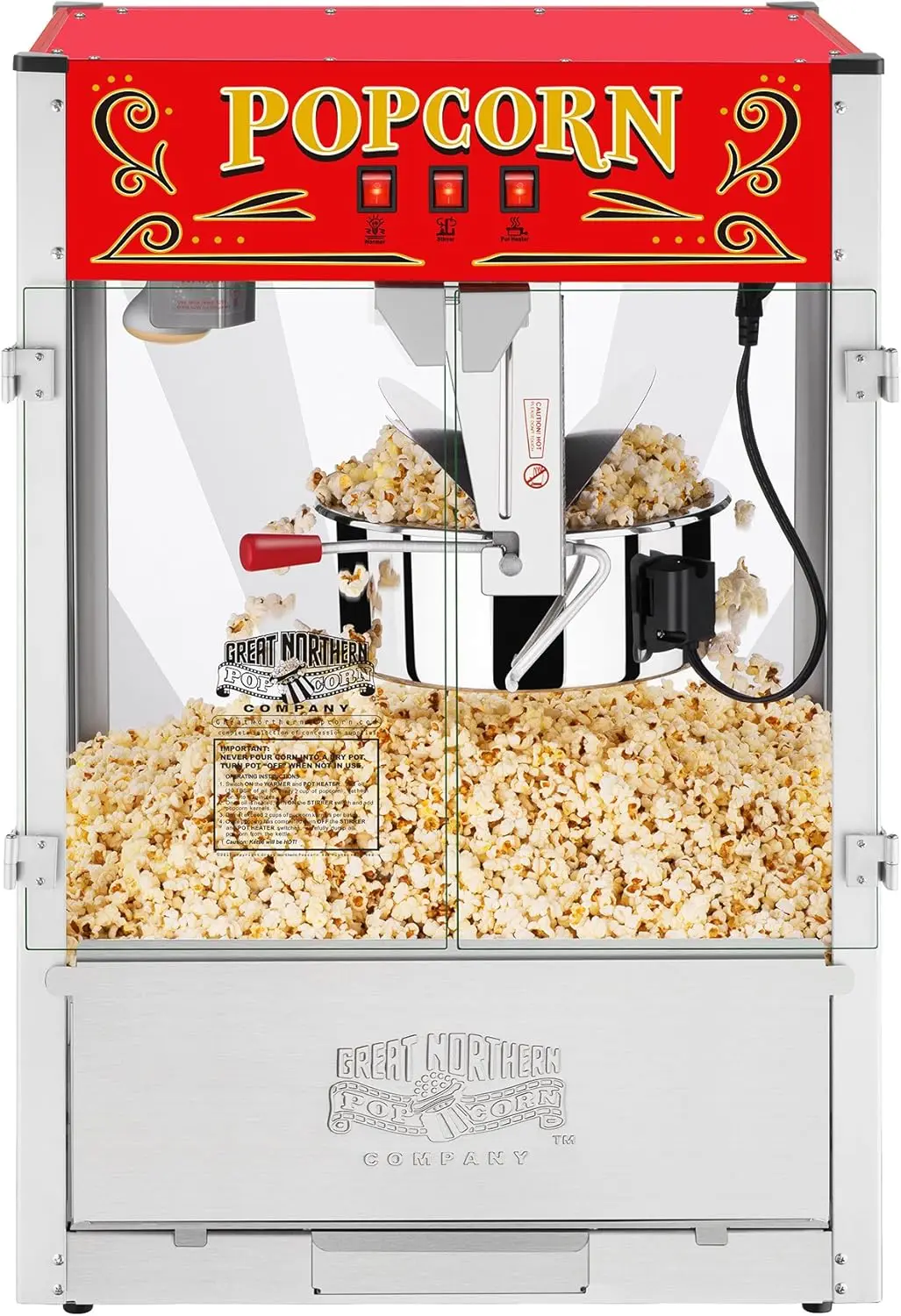 Northern Popcorn Midway Marvel Popcorn Machine 7 Gallon Popper-16oz Kettle, Old Maids Drawer, Warming Tray, 5