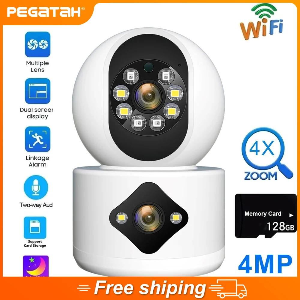 PEGATAH 4MP WiFi Camera with Dual Screens Baby Monitor Night Vision  Indoor PTZ Security Cam Wireless CCTV Surveillance Cameras