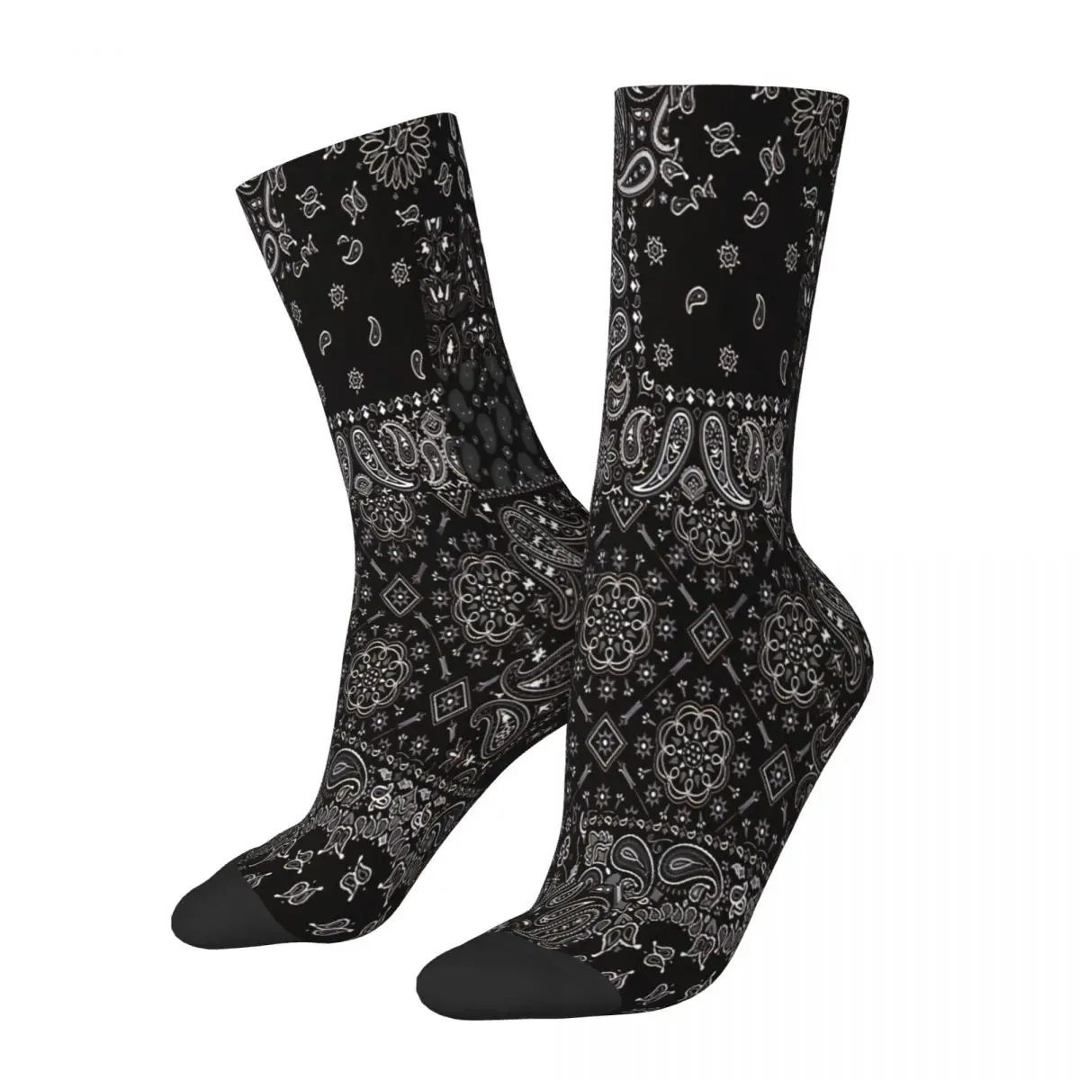 

Black Paisley Bandana Fabric Patchwork Paisley Style Socks Male Mens Women Winter Stockings Hip Hop