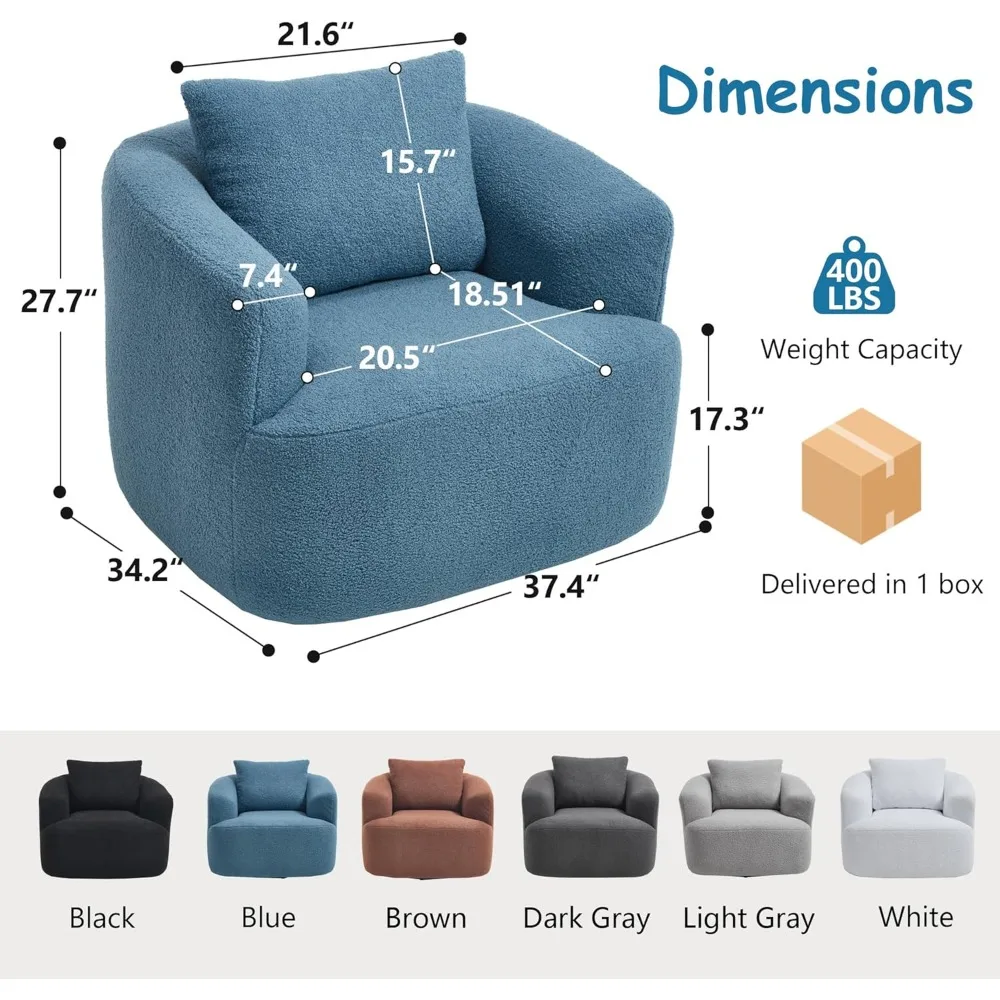 Velvet Swivel Accent Chair, 360° Rotating Barrel Armchair, Comfy Teddy Velvet for Living Room Bedroom Office