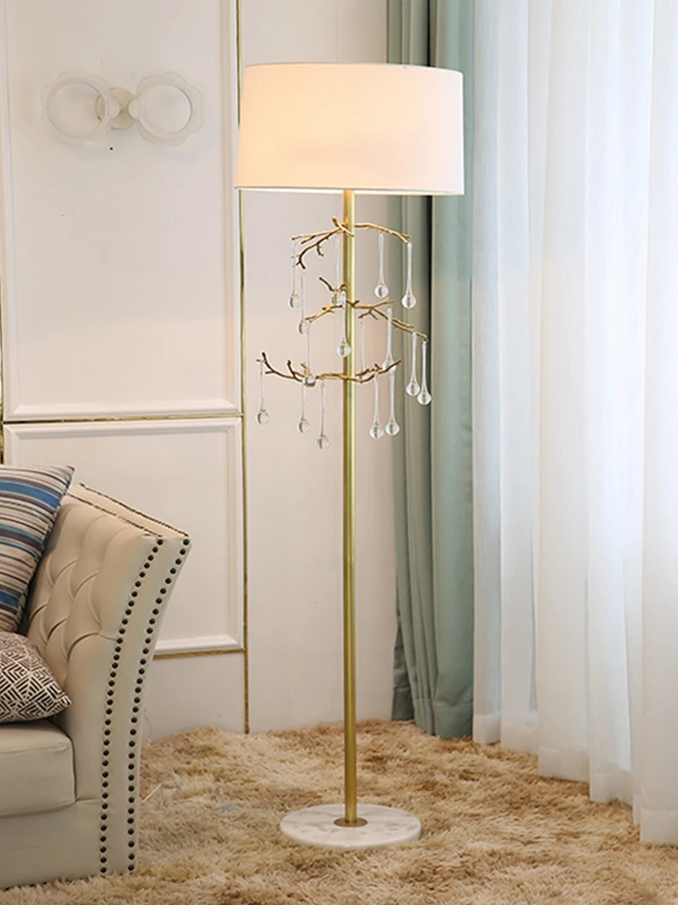 Description Picture 2 of itemAll copper crystal rain tree floor lamp, European and American French living room sofa standing lamp, dining room bedroom lamp