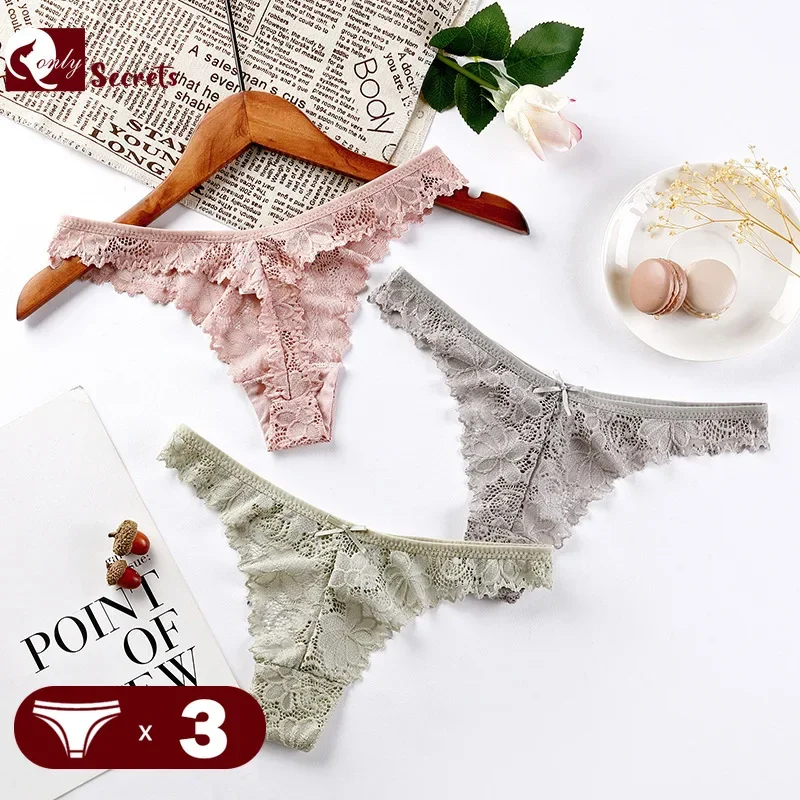 

3PCS/Lot Lingerie Sexy Low Rise Underwear Women G-String Lace Panties Floral Mesh Hollow Out Thongs Female Ladies Intimates M-XL