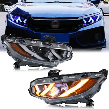 LED Headlights for Honda Civic 2016-2021 10th Gen FK Sedan Hatchback Type-R Start-up Animation Sequential Signal (Unpainted)