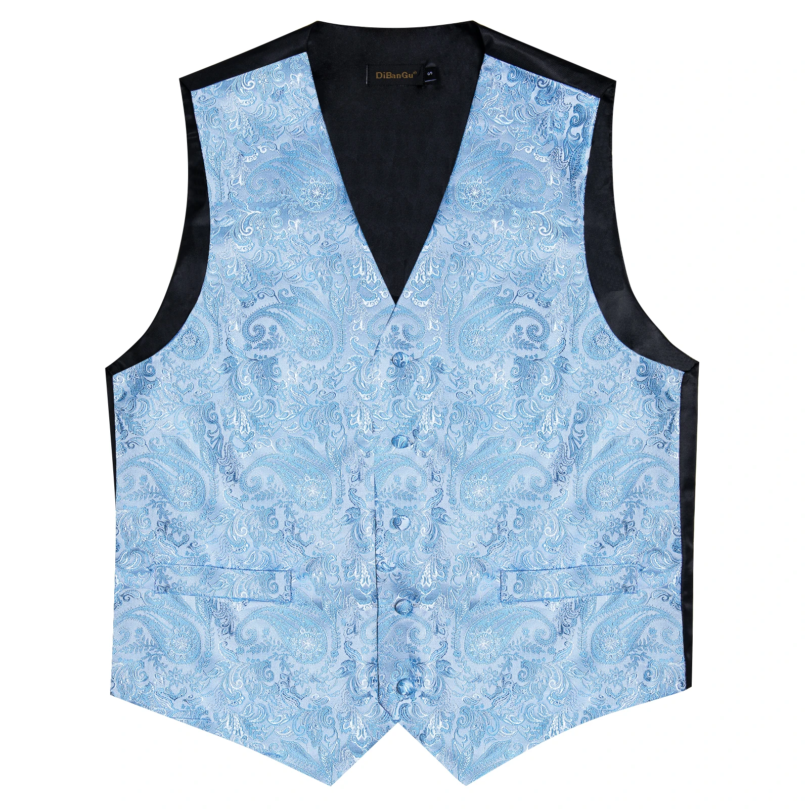 Suit Vest With Bow Tie Pocket Square Cufflinks Light Blue Black Red Paisley Luxury Wedding Prom Tuxedo Waistcoat for Men 3